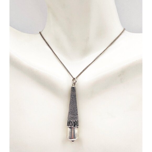 Vintage Sterling Silver Cone Pendant Necklace Pearl Drop Boho Artisan 925 - Picture 1 of 5